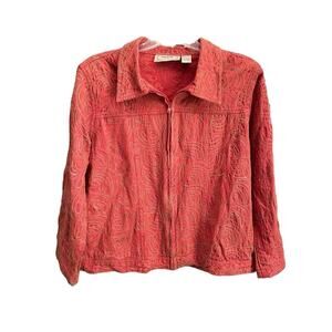 Vintage Tantrums Women’s PXL Coral Red Embroidered Zip Jacket Boho Textured Top